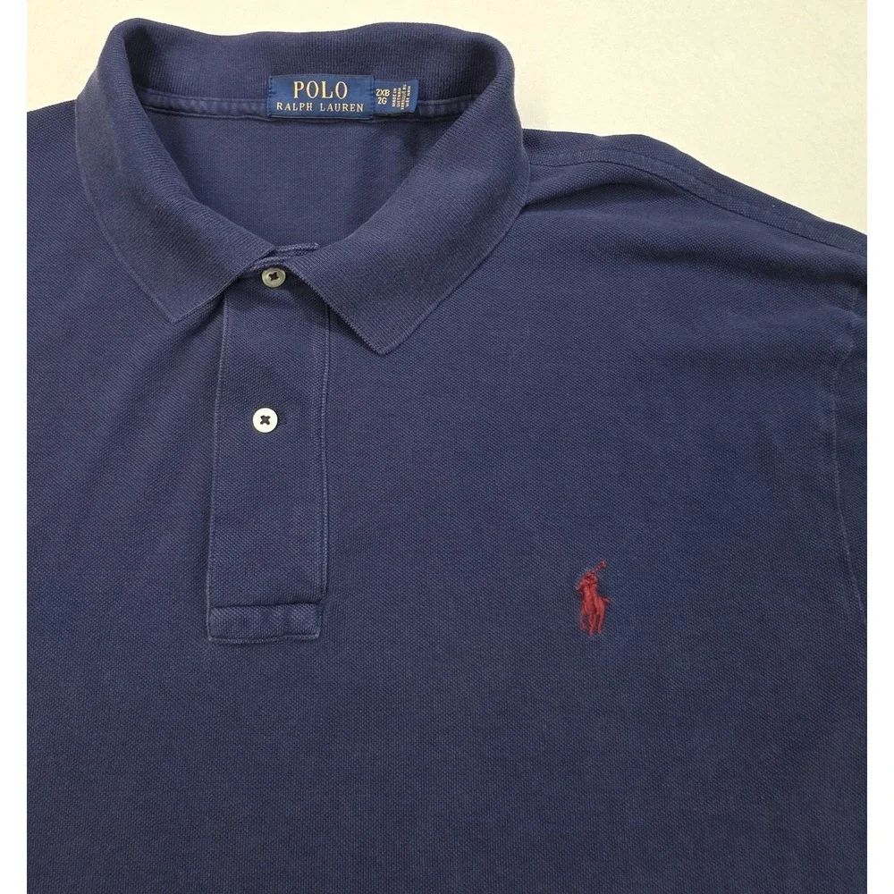 Polo Ralph Lauren Polo Shirt Mens 2XB Long Sleeve LIMITED USE Blue Red Pique